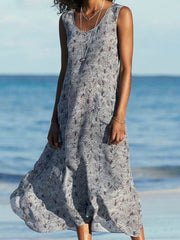 Summer Round Neck women Sleeveless floral maxi dresses
