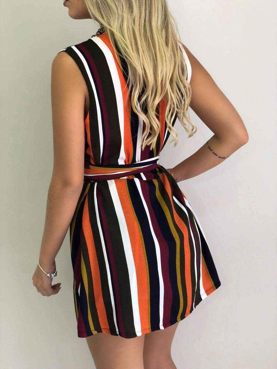 Fashion Stripe Sleeveless V neck Lacing Skater Dresses