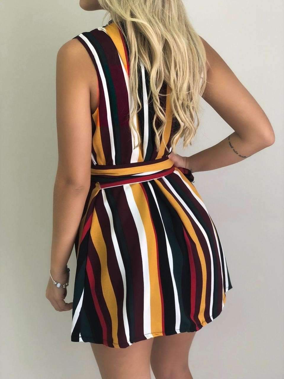 Fashion Stripe Sleeveless V neck Lacing Skater Dresses