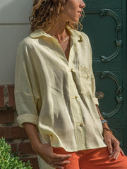 Turn Down Collar Woman Long Sleeve Pocket Blouses