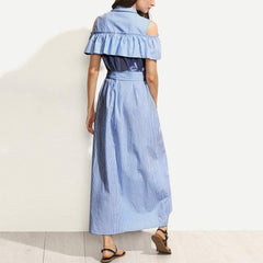 Fashion Stripe Falbala Lacing Maxi Skater Dresses