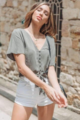 Fashion V neck Short sleeve Lacing Blouses