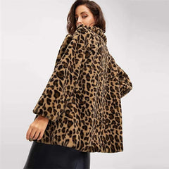 Leopard print Plush Lapel Long sleeve Coats