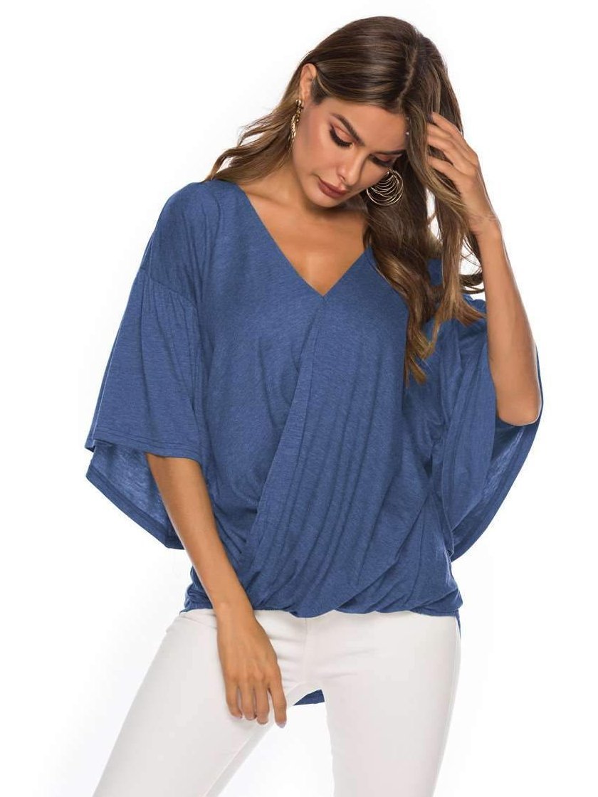 Fashion V neck Falbala T-Shirts