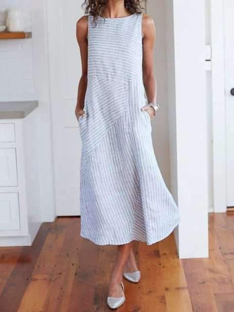 Striped Dresses Crew Neck Shift Daily Dresses