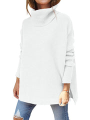 Stylish plain high neck women long sleeve warm sweaters