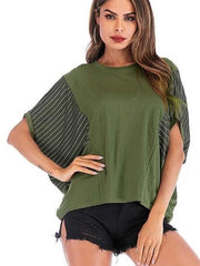 Stripe Gored Round neck Loose T-Shirts