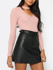 Halterneck Woman Long Sleeve Slim Sweater