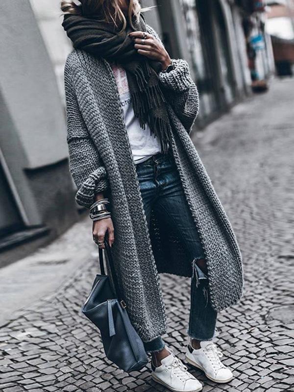 Long Sleeve Knit Long Coats Cardigans