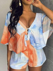 Fashion V neck Batwing sleeve Backless Jumpsuits