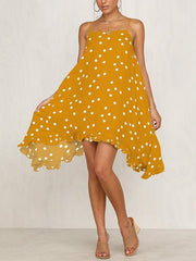Irregular hem chiffon strap halter dot vacation dresses