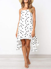 Irregular hem chiffon strap halter dot vacation dresses