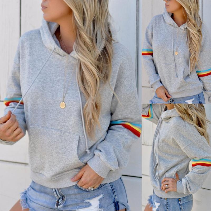 Hooded  Drawstring  Plain Striped Hoodies