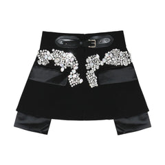 High street stitching pu buckle loop waist skirt