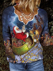 V Neck Christmas Snowman Loosen Shirts & Tops