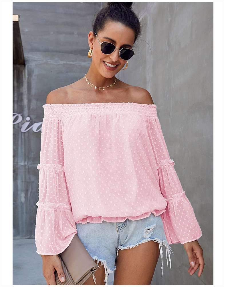Fshion Loose Off shoulder Pure Mandarin sleeve T-Shirts