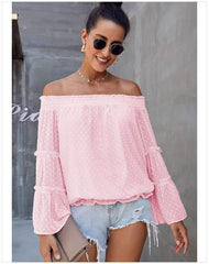 Fshion Loose Off shoulder Pure Mandarin sleeve T-Shirts