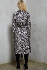 Fashion Serpentine printing Lapel Belt Coats