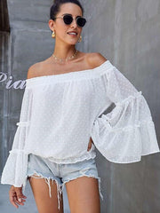 Fshion Loose Off shoulder Pure Mandarin sleeve T-Shirts