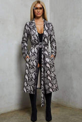 Fashion Serpentine printing Lapel Belt Coats