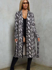 Fashion Serpentine printing Lapel Belt Coats