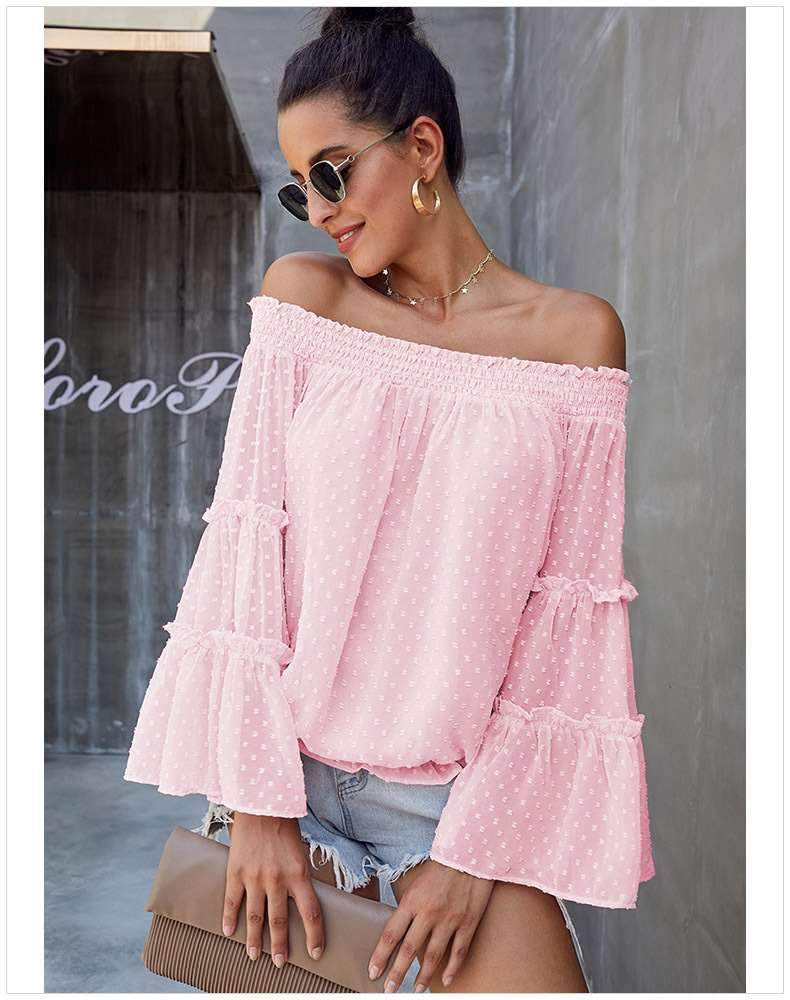 Fshion Loose Off shoulder Pure Mandarin sleeve T-Shirts