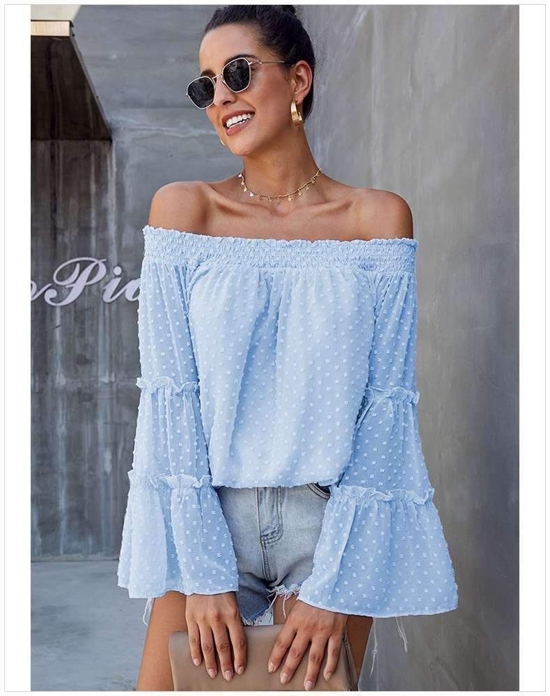 Fshion Loose Off shoulder Pure Mandarin sleeve T-Shirts