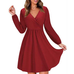 Fashion Tee V neck Long sleeve Skater Dresses