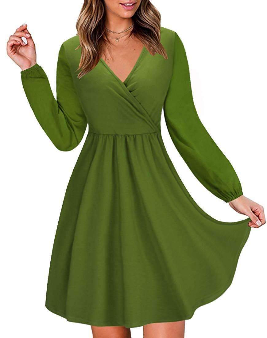 Fashion Tee V neck Long sleeve Skater Dresses