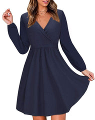 Fashion Tee V neck Long sleeve Skater Dresses