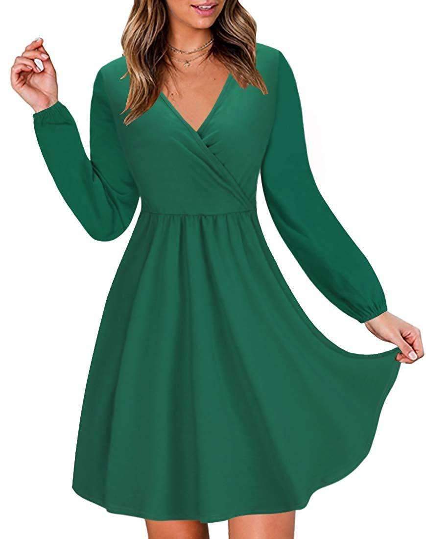 Fashion Tee V neck Long sleeve Skater Dresses