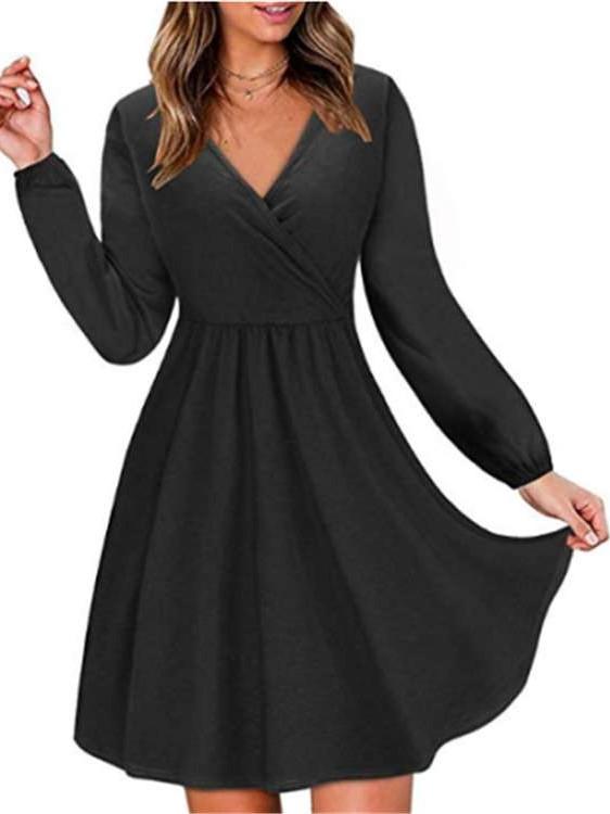 Fashion Tee V neck Long sleeve Skater Dresses