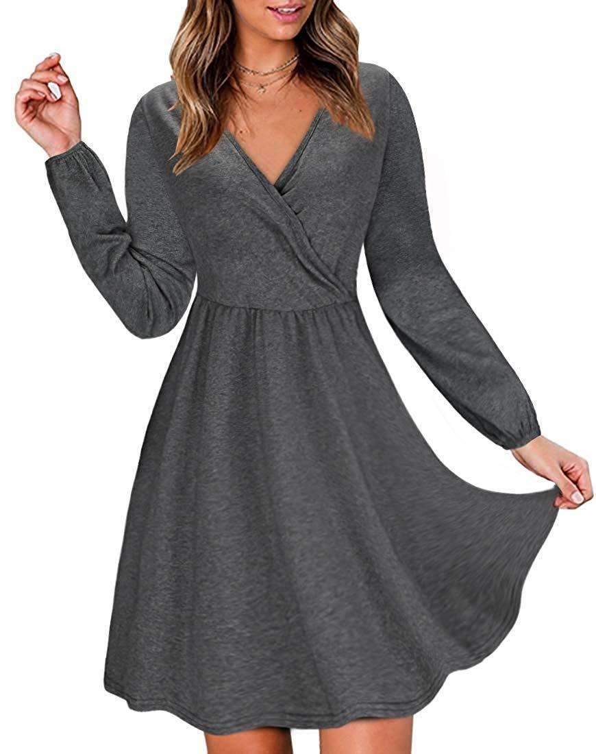 Fashion Tee V neck Long sleeve Skater Dresses