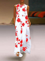 Stylish Round Neck Sleeveless Printed Long Maxi Dresses For Women