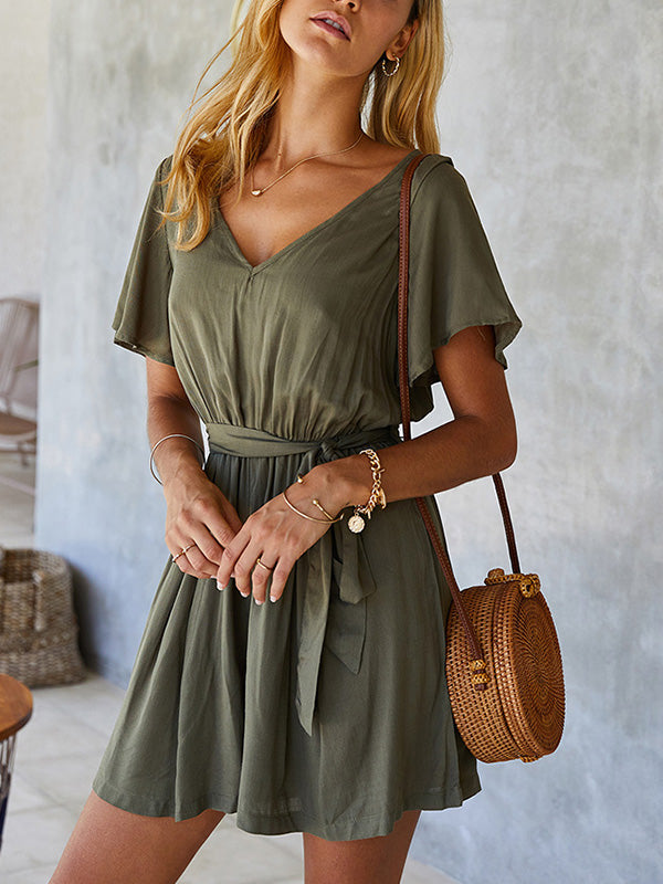 Fashion v neck women skater dresses casual dresses