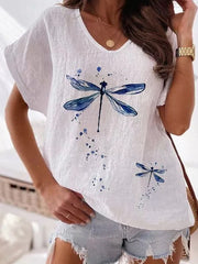 Summer printed short-sleeved V-neck shirt T-shirts blouses