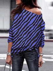 Fashion Sexy Off Shoulder Zebra Printed Long Sleeve T-shirts