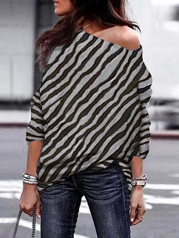 Fashion Sexy Off Shoulder Zebra Printed Long Sleeve T-shirts