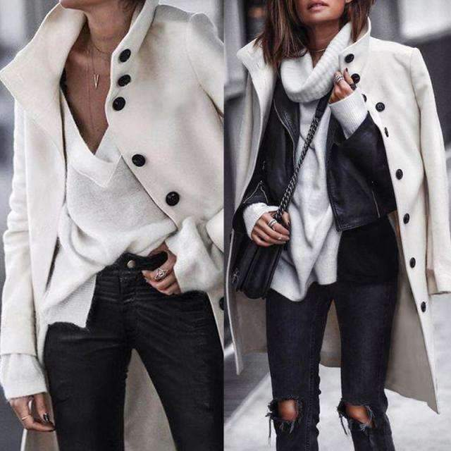 Fashion Stand collar Long sleeve Coats