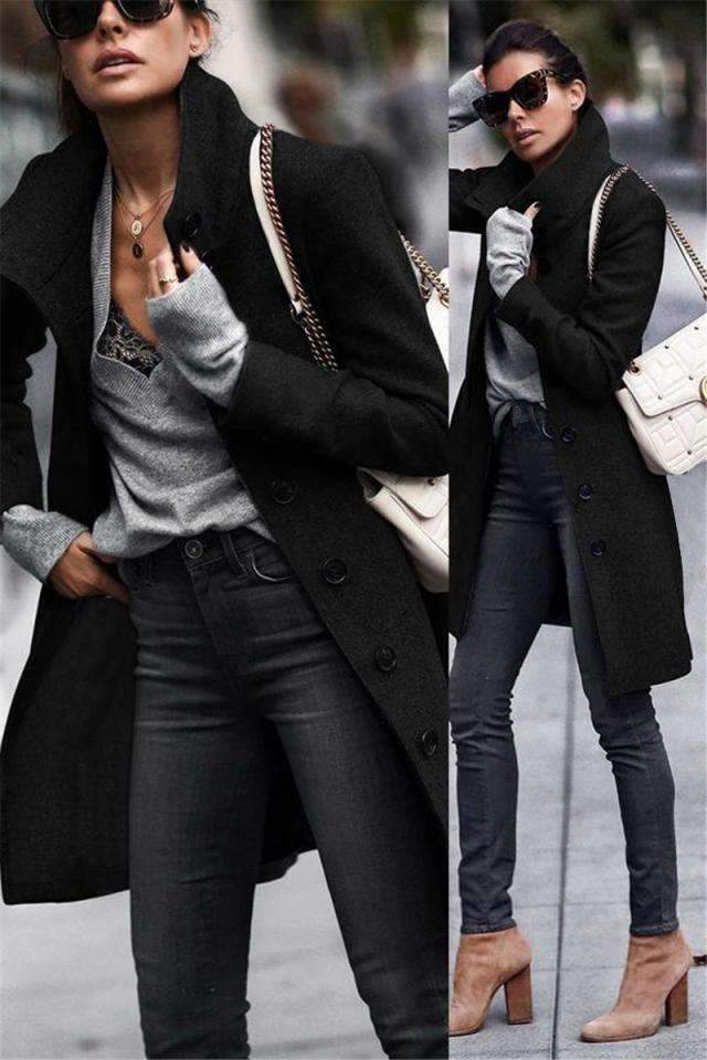 Fashion Stand collar Long sleeve Coats