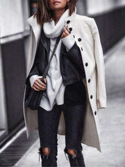 Fashion Stand collar Long sleeve Coats