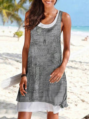 Fashionable women U neck Map printed sleeveless One piece Bodycon dresses