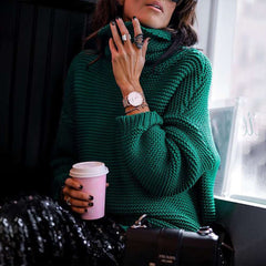 High Neck Thick Plain Warm Woman Sweaters