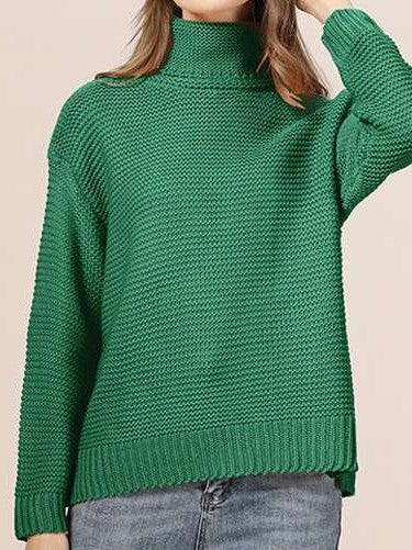 High Neck Thick Plain Warm Woman Sweaters
