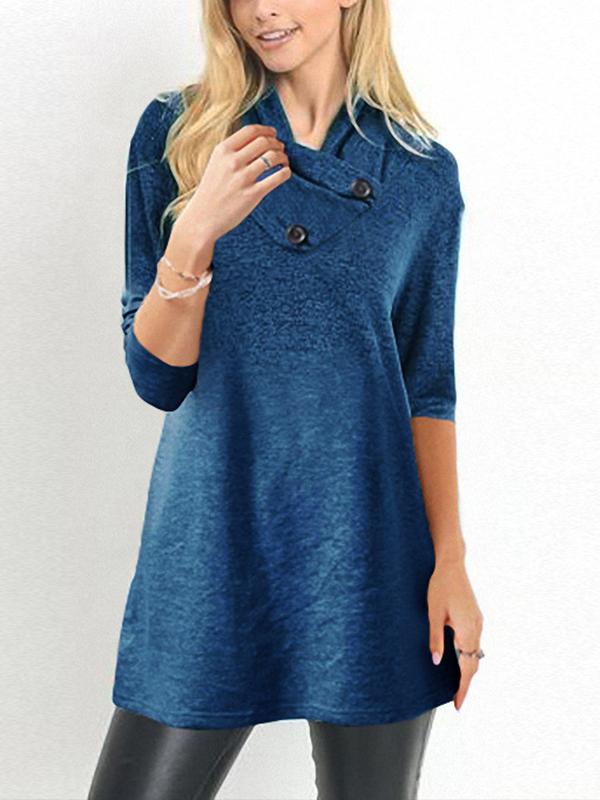 Long Sleeve High Collar Button Daily T-shirts