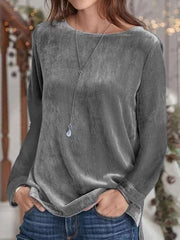 Stylish Pure Round neck Long sleeve Pleuche T-Shirts