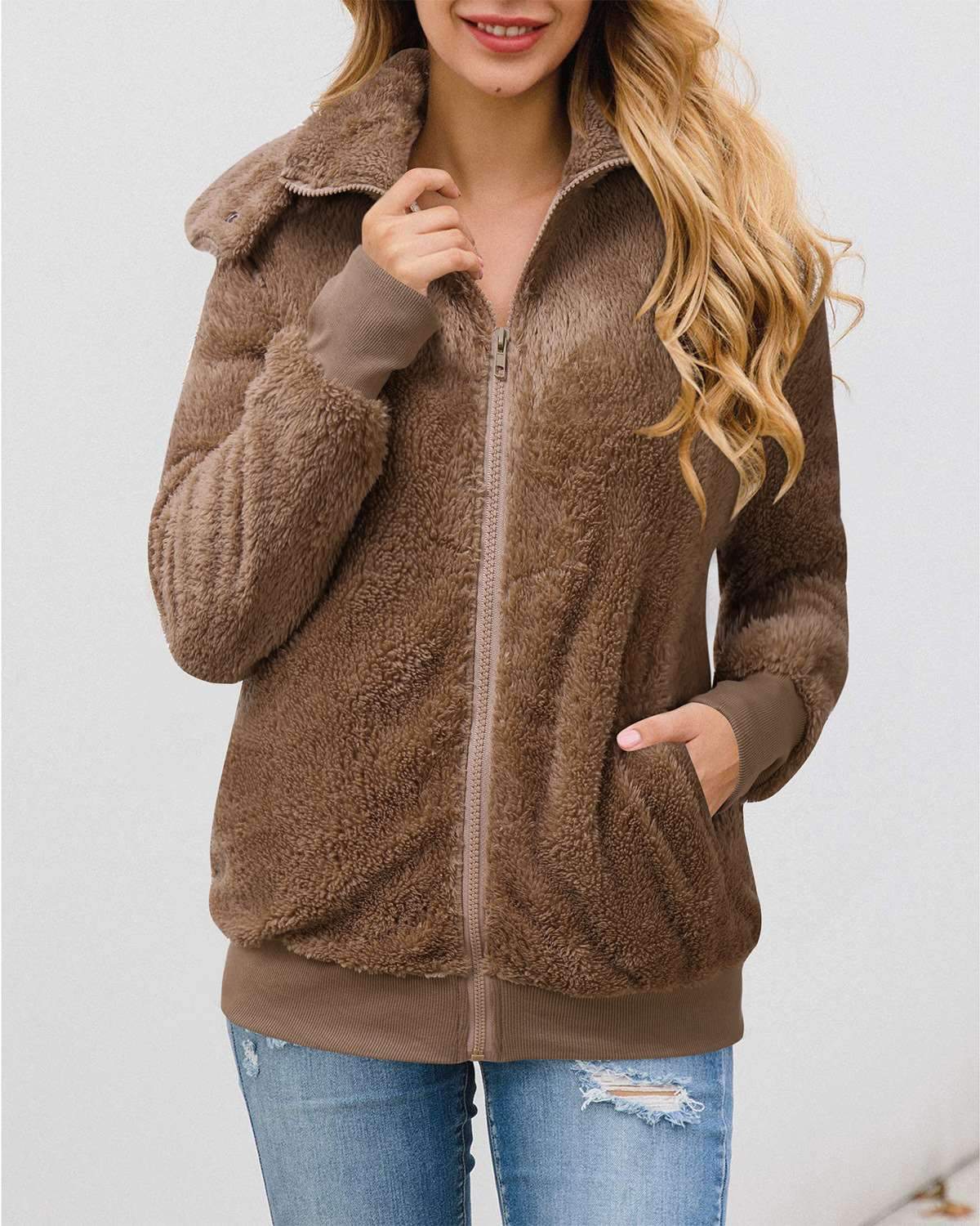 Fashion Zipper Long sleeve Plush Hoodies Coats