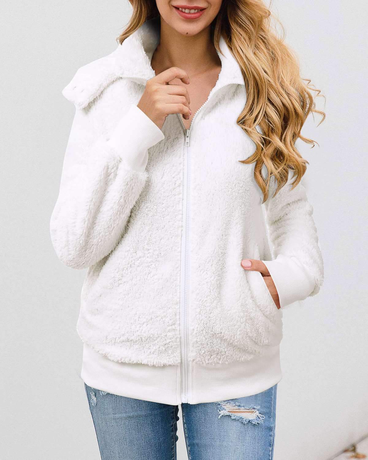 Fashion Zipper Long sleeve Plush Hoodies Coats