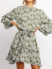 Floral printed high-waisted chiffon women vacation dresses