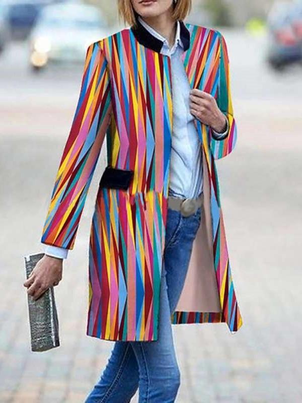 Fashion Stripe Stand collar Tee Blazer